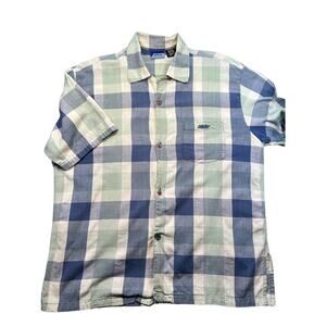 Gotcha Custom Original Button Up Shirt 100% Cotton Men L Blue Green Beach Surfer